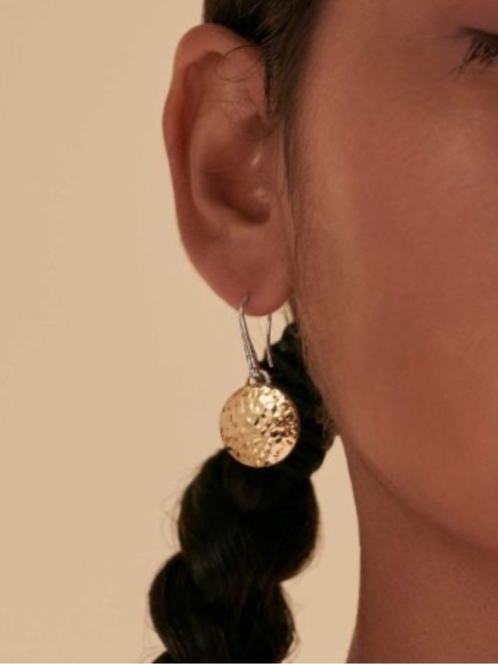 John Hardy Palu 18k and sterling silver hammered round drop earrings